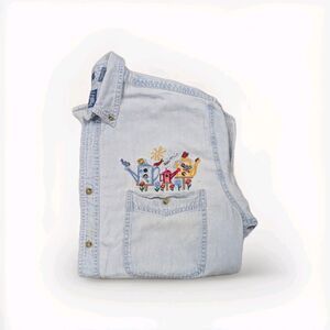 Vintage All‎ Season Size Medium Embroidered Cottage Cote Denim Button Up Shirt